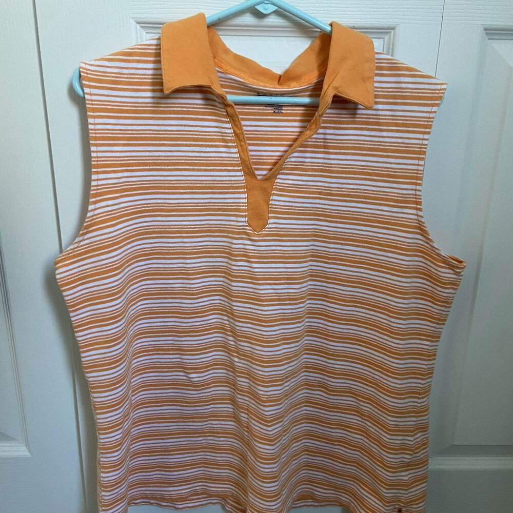 Orange striped collared tank top